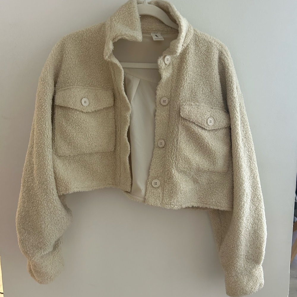 Abound Cream Sherpa Cropped Button Jacket